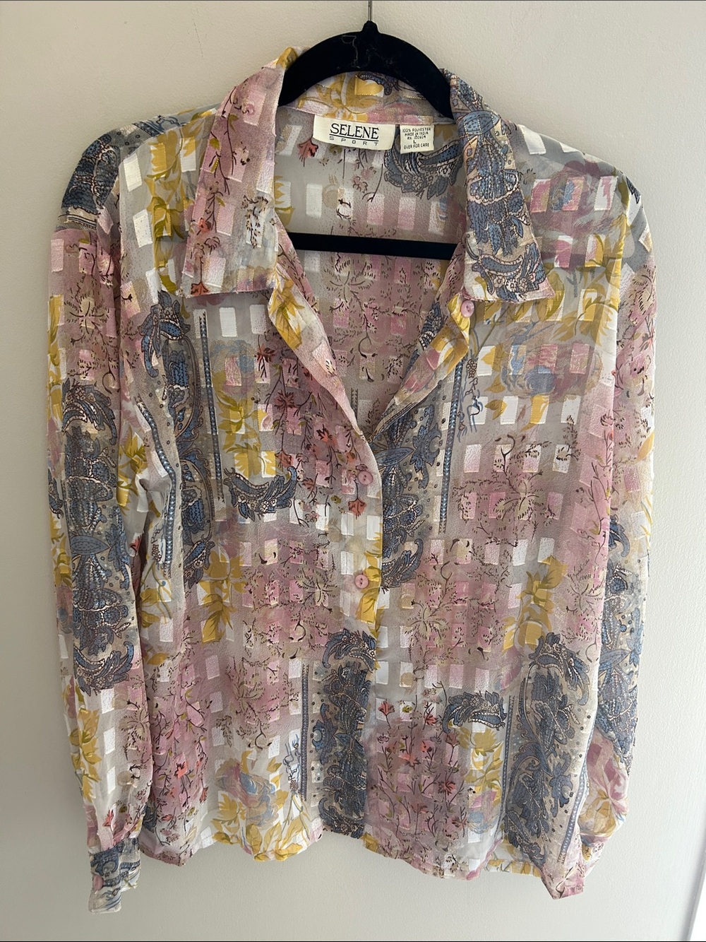 Vintage Selene Sport Multicolor Paisley & Floral Sheer Button-Down Blouse